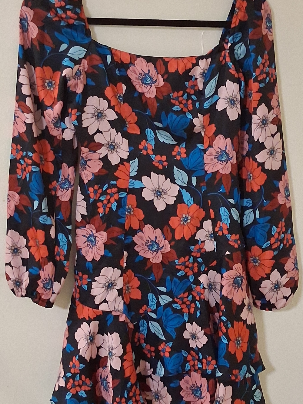 City Studio Black Square-Neck Tunic with Pink & Blue Floral Print